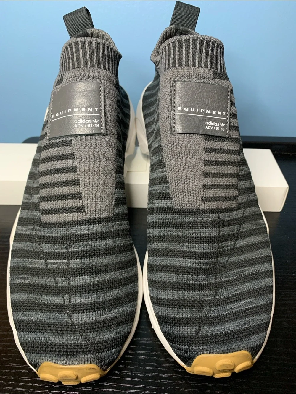 adidas Grey and Black Striped Slip-On Sneakers
